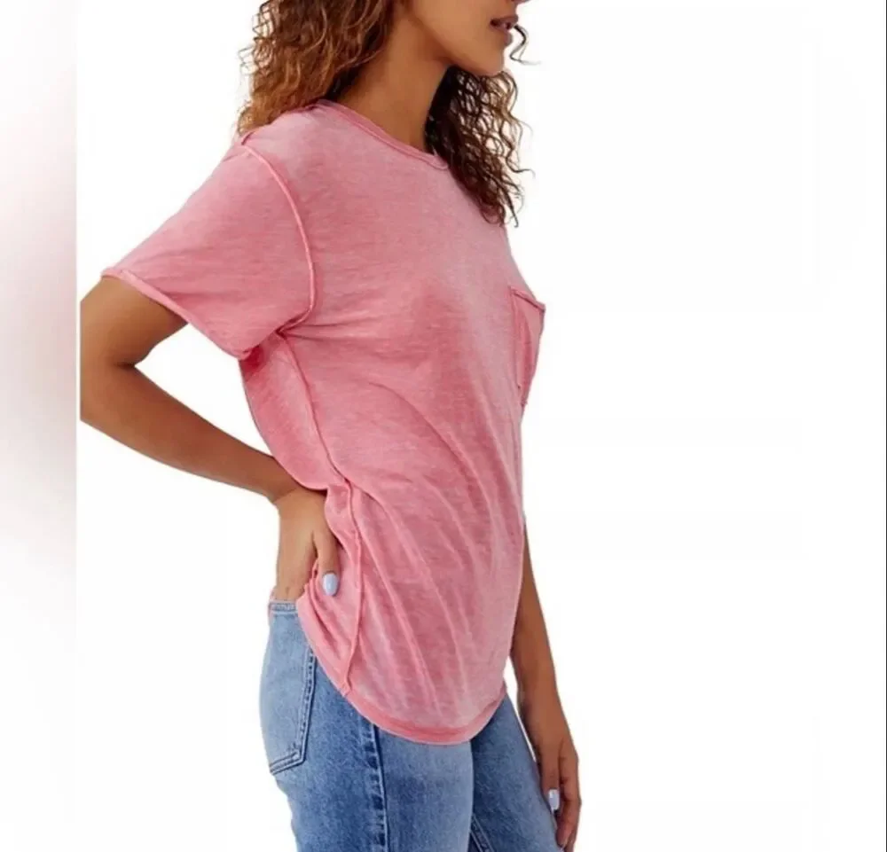 Free People X We The Free Vella Pocket Burnout Oversized Tee coral M NEW